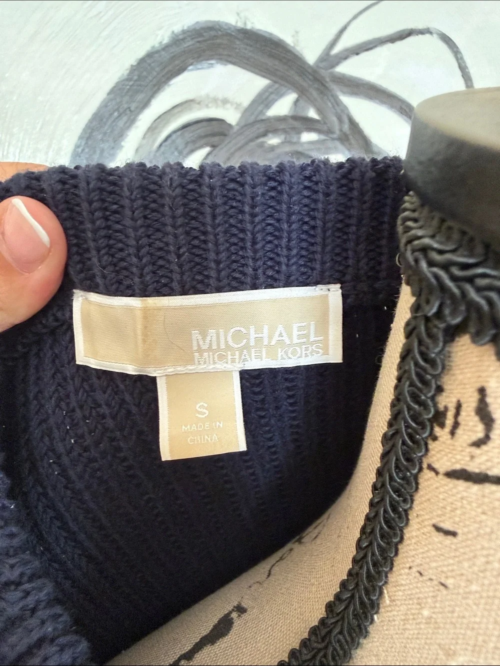 Women's Navy Lace-Up Knit Sweater with White Rope Drawcords